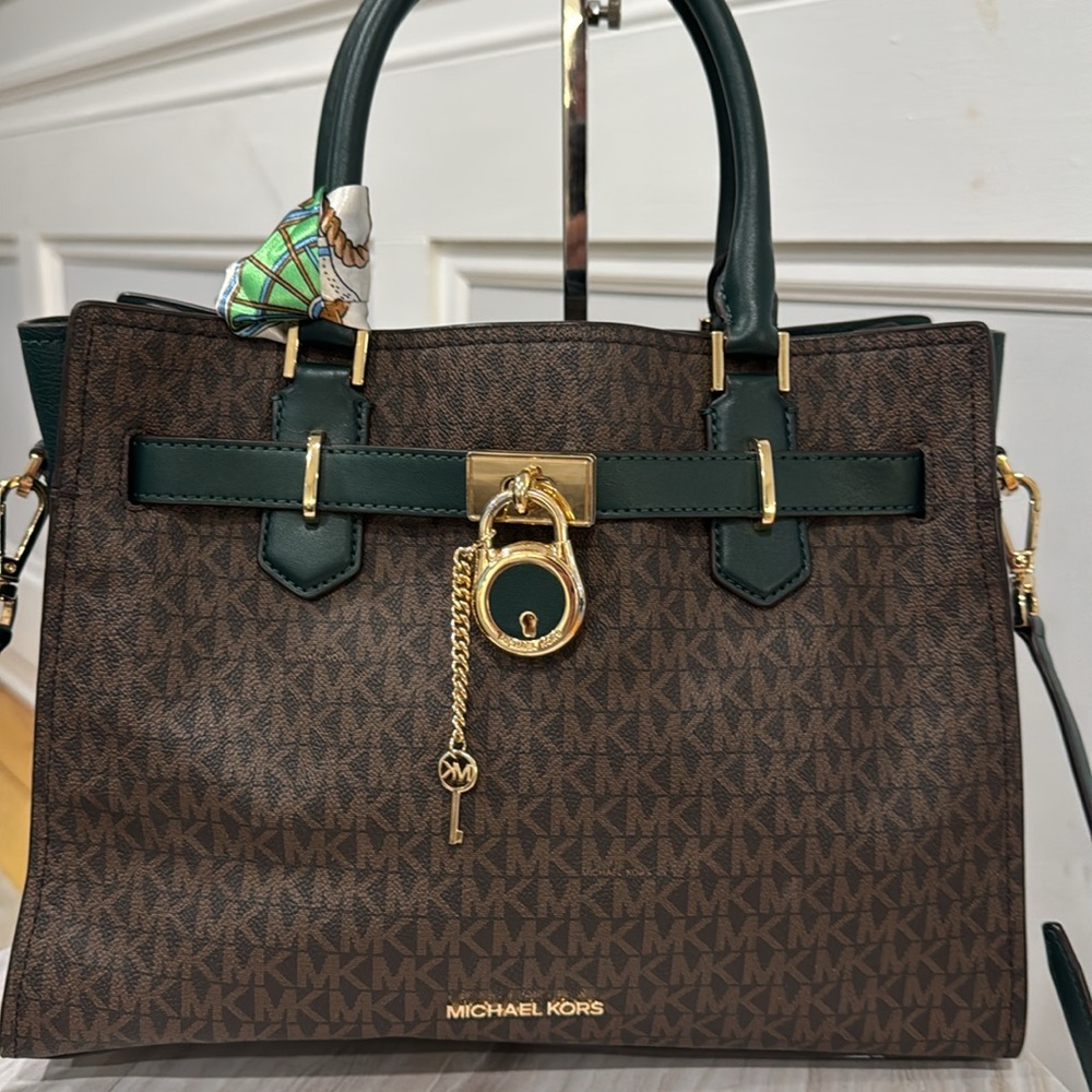 Michael Kors Bag Brown Forest Green Jet Set Signature Hamilton Tote Bag - Picture 5 of 17